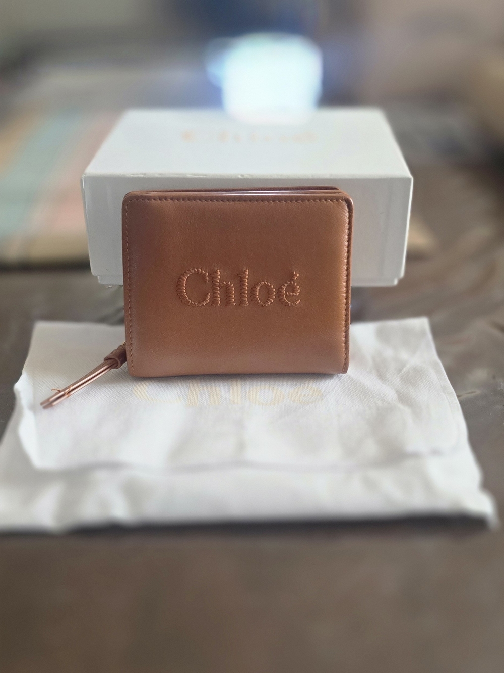 Chloé Small Zip Wallet in Cognac Brown Leather